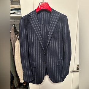 Suitsupply Navy Chalk Stripe Flannel Havana Luxury Suit (Gently Used) 38R